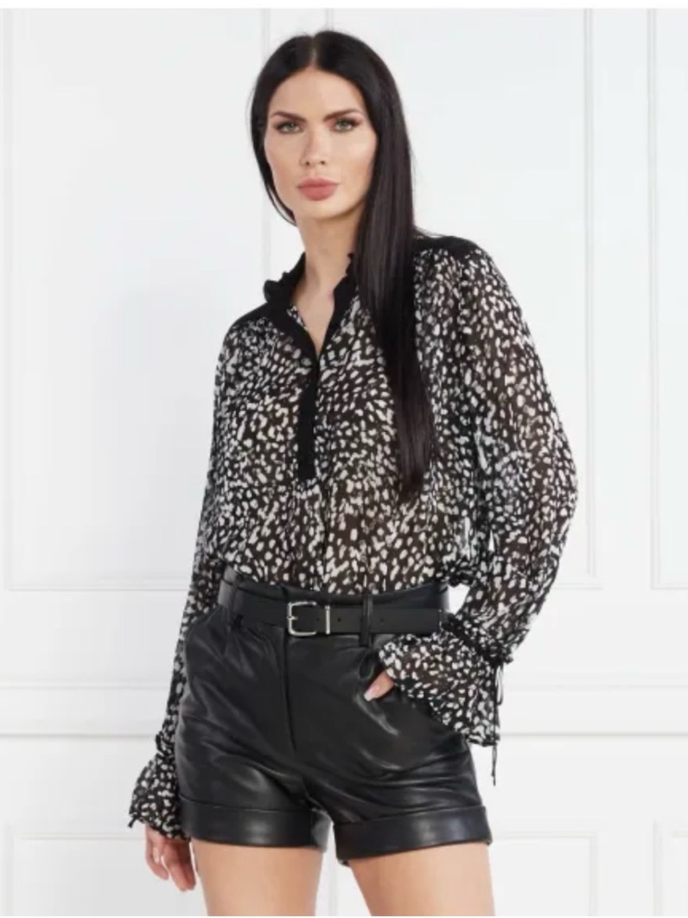 The Kooples Black & White Printed Long-Sleeve semi Sheer Blouse size small $275